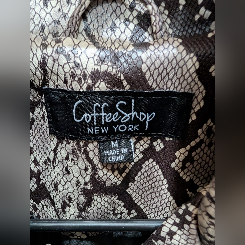 Coffee Shop Faux Leather Zippered Moto Jacket Python - Picture 14 of 16